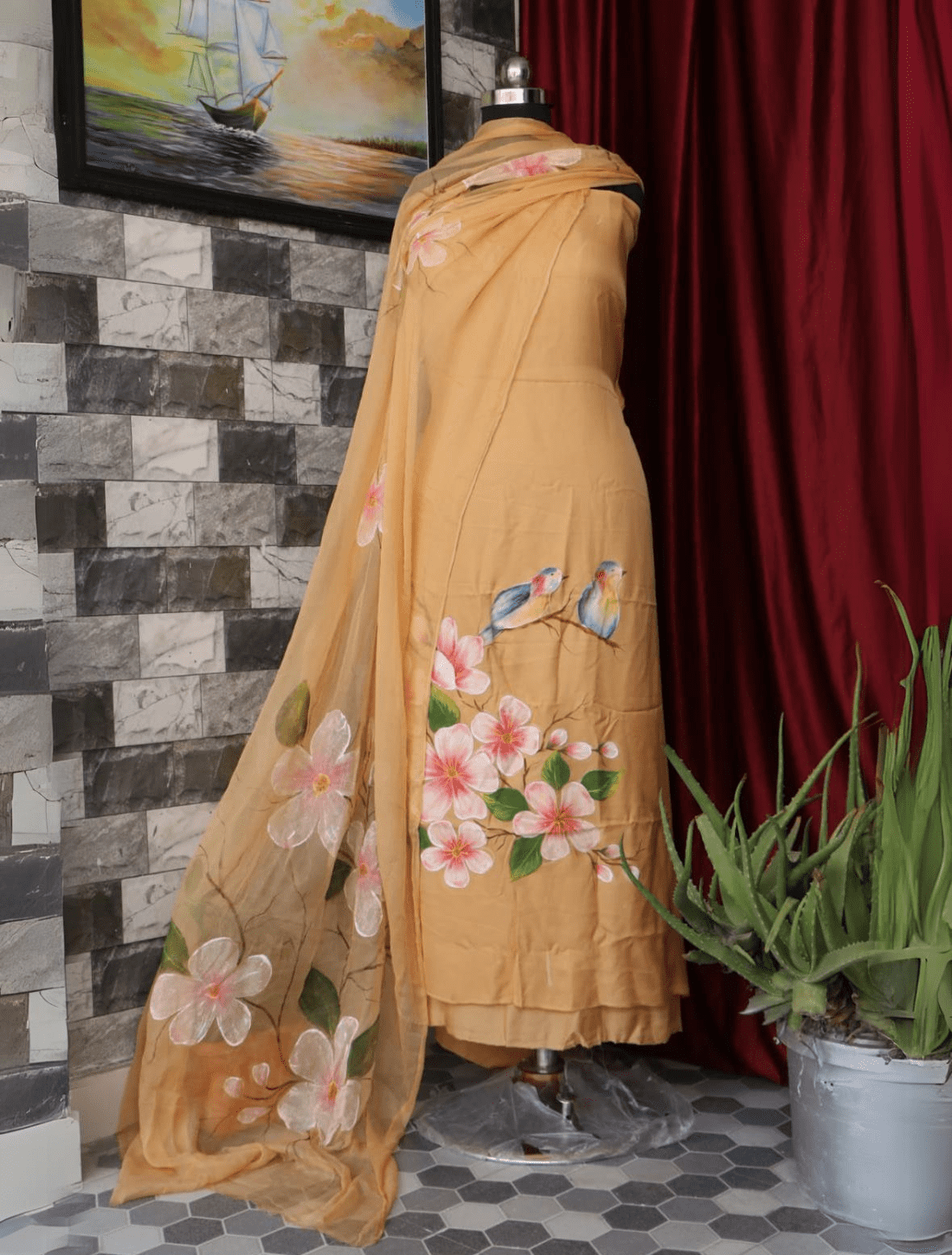 Unique Cotton Hand-Painted Suit with Chanderi Dupatta