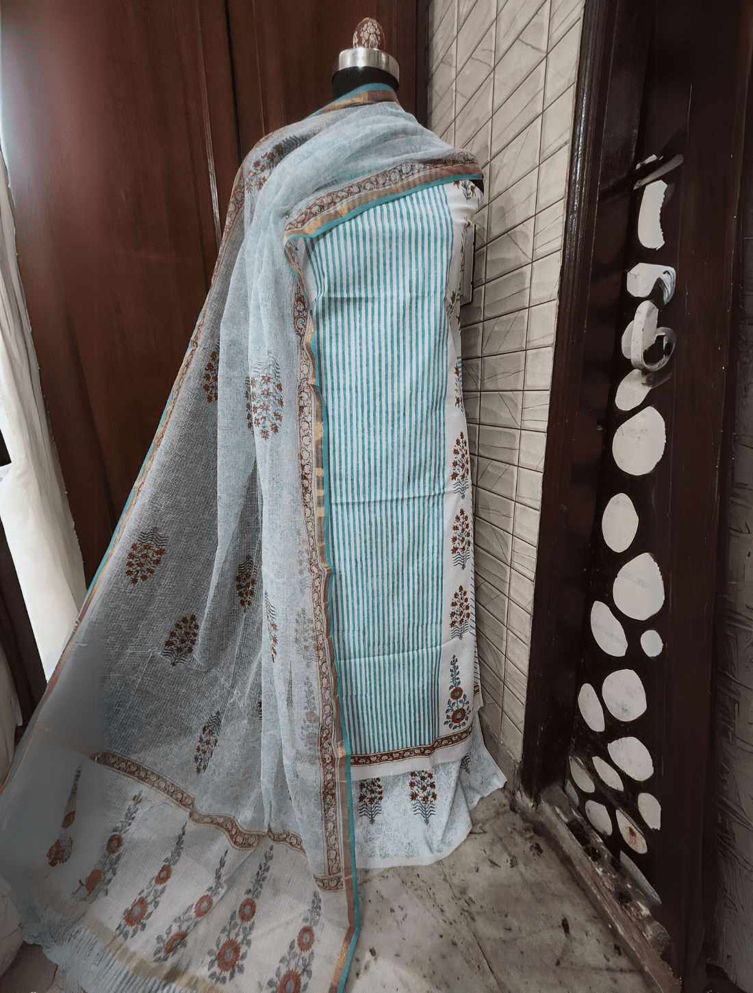 Handcrafted Cotton Silk Block Print Suit
