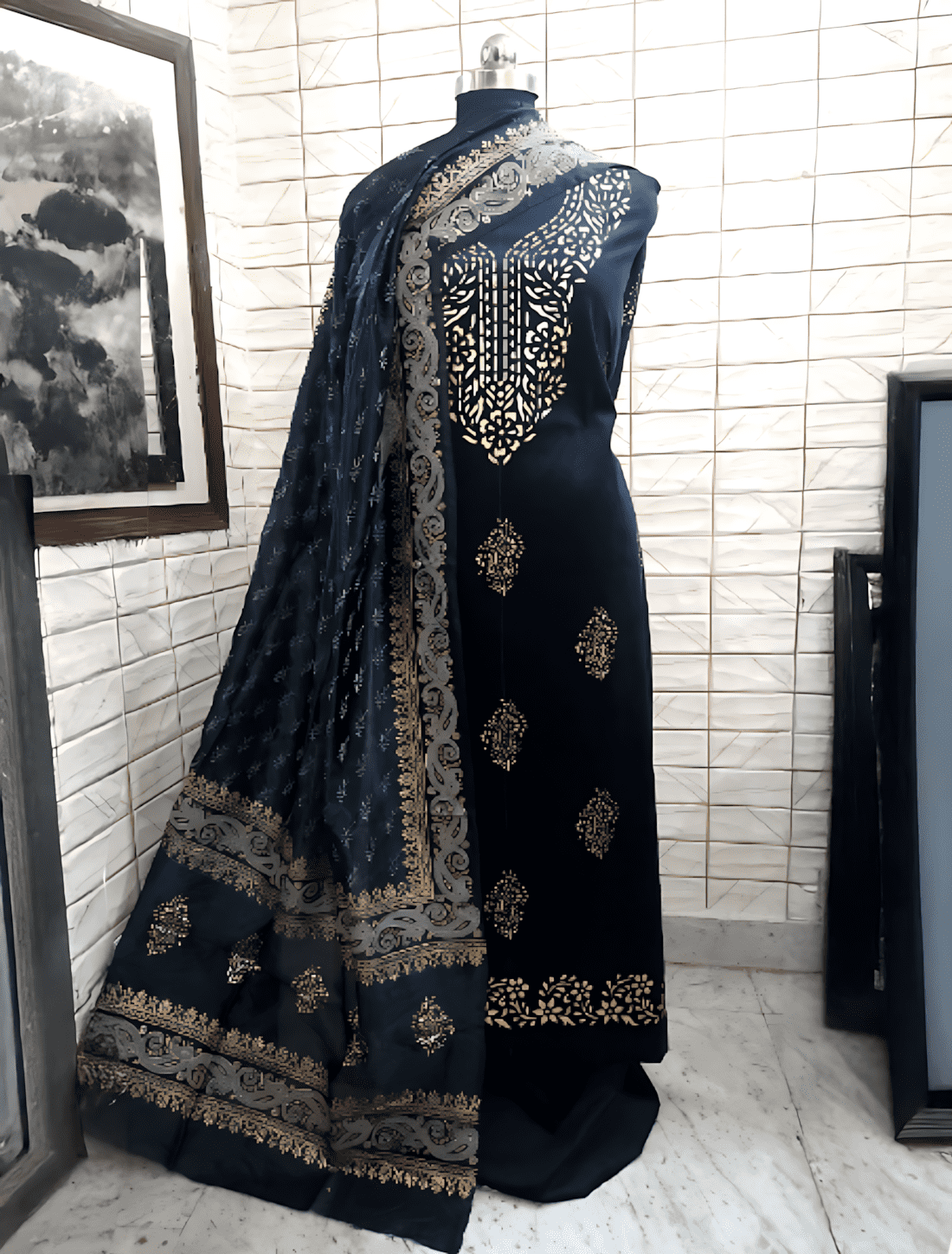 Elegant Foil Printed Cotton Suit