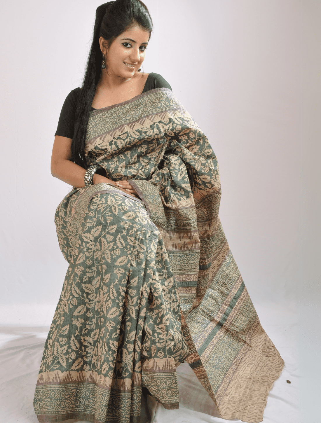 Custom Fit Tussar Silk Saree with Unstitched Blouse