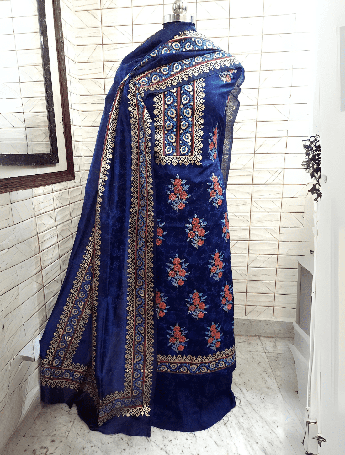 Handcrafted Cotton Silk Kurta and Bottom with Beautiful Silk Dupatta
