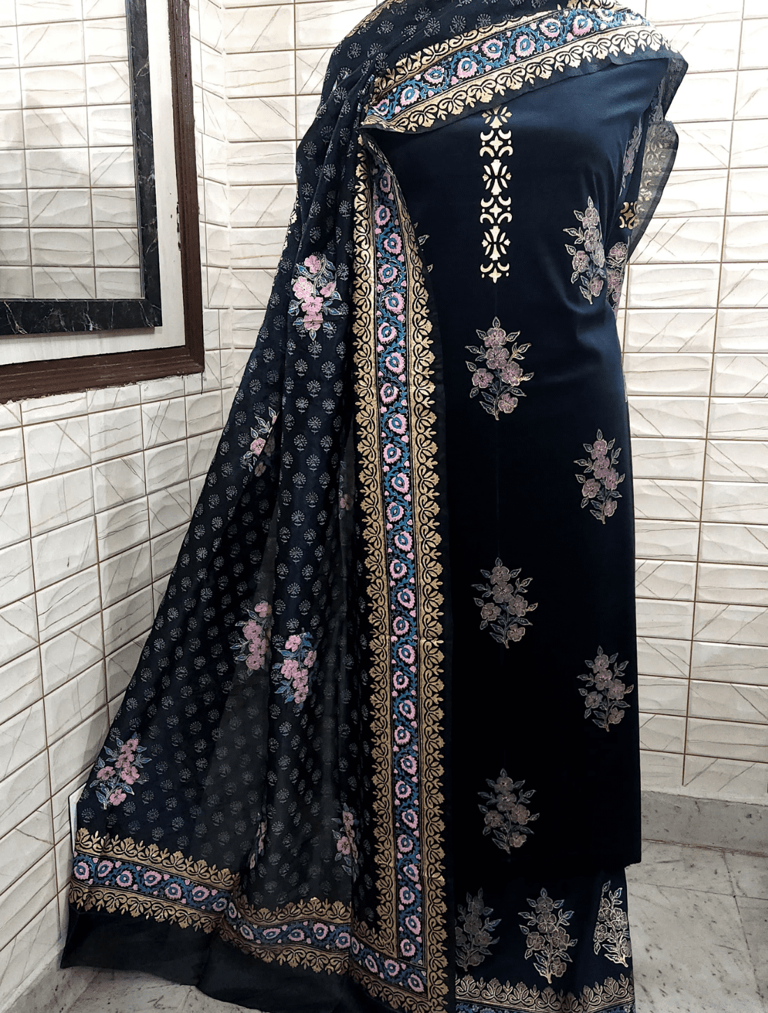 Handcrafted Velvet Kurta and Dupatta with Luxurious Silk Bottom