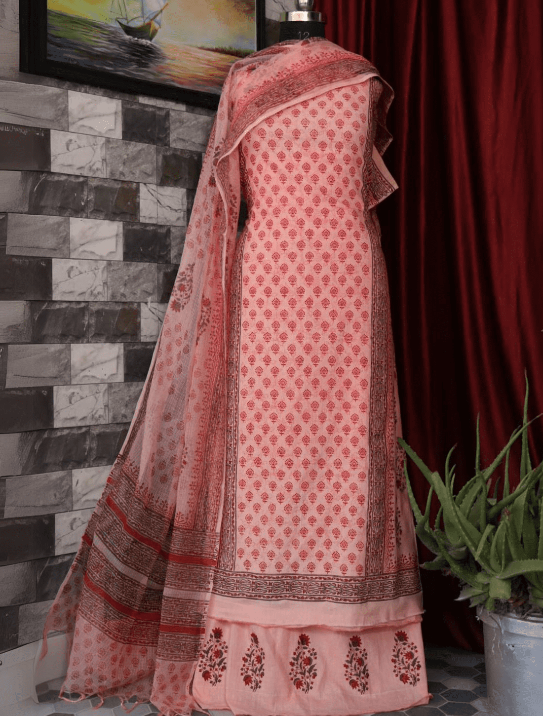 Cotton Suit with Chiffon Dupatta Unstitched Fabric
