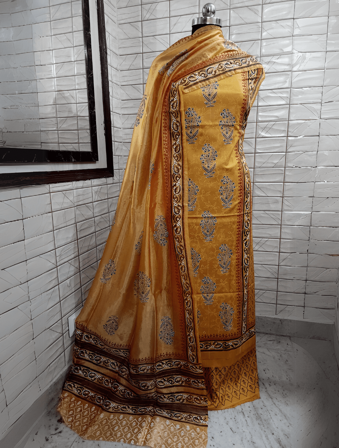 Unstitched Cotton Silk Kurta and Bottom with Silk Dupatta