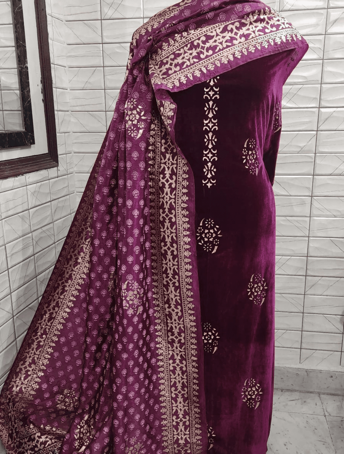Elegant Velvet Kurta with Soft Silk Bottom and Dupatta