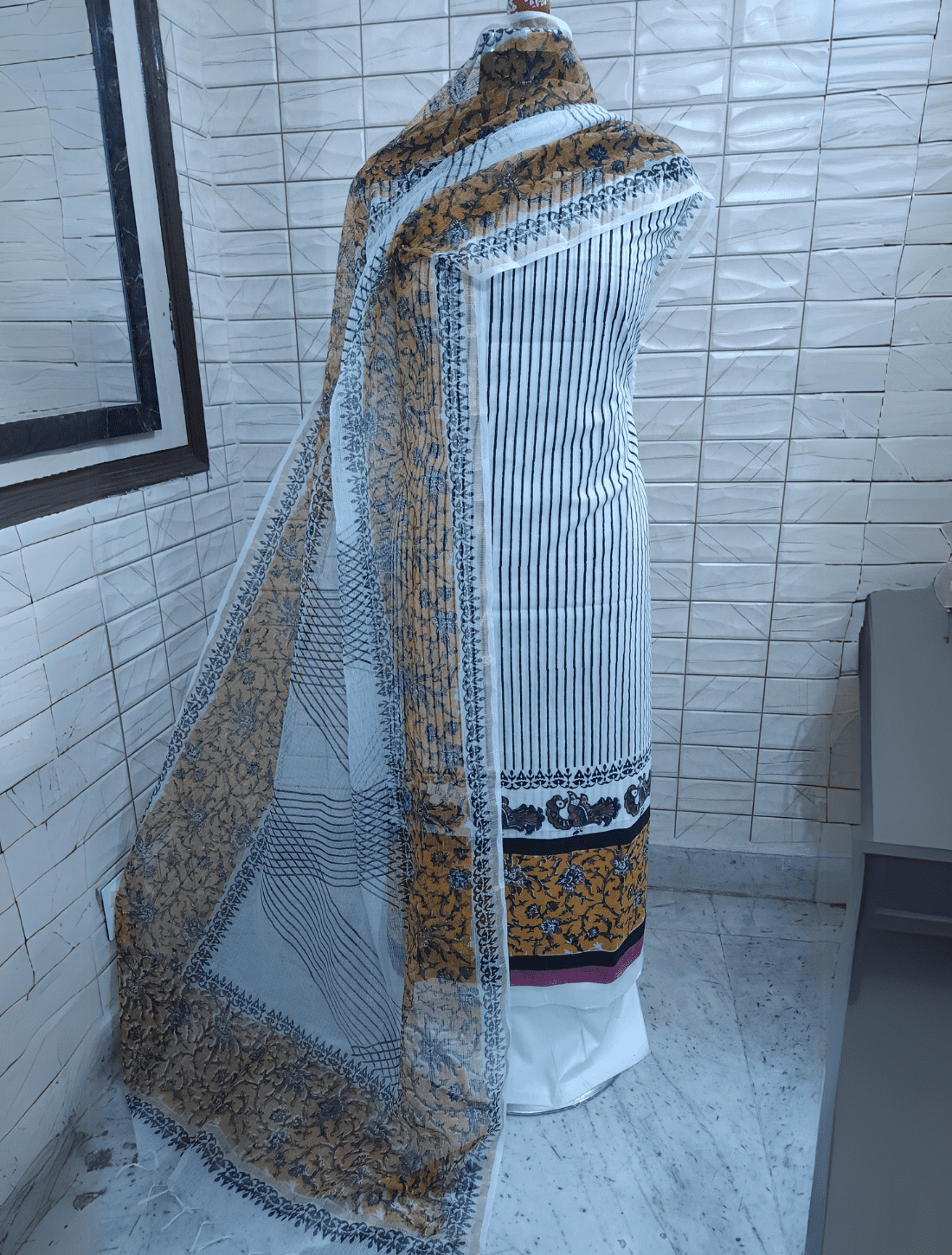 Traditional Cotton Suit with Kotta Doria Dupatta